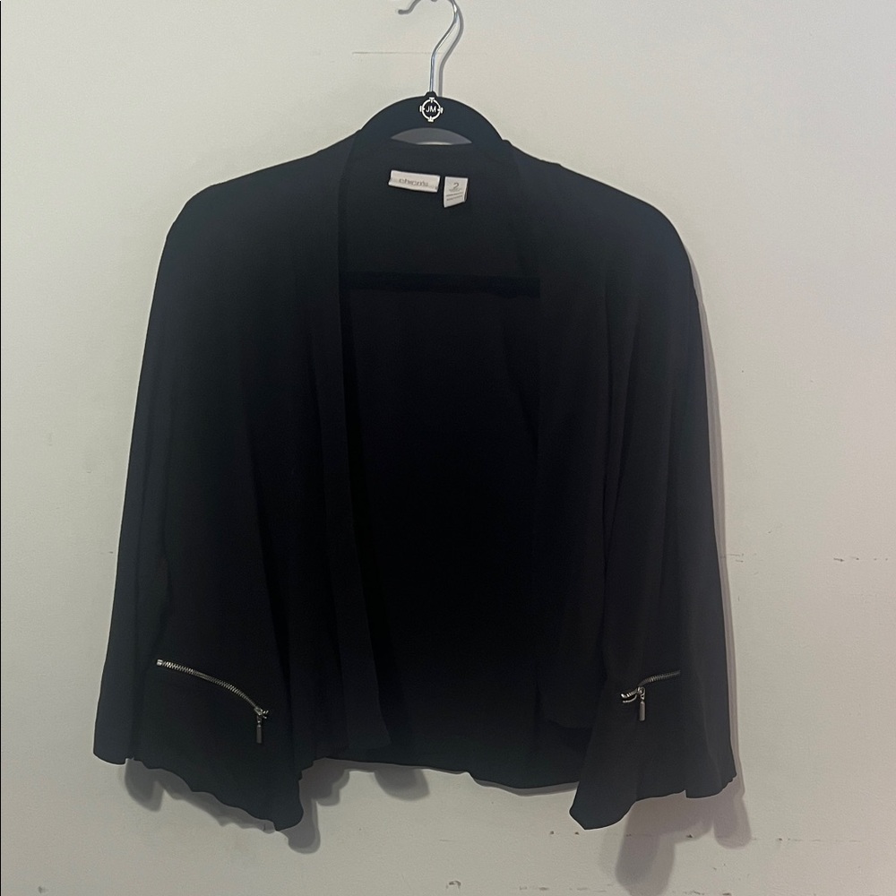 Chico's Black Open Front Drape Cardigan with Zipper Pockets Women's size 2 Large